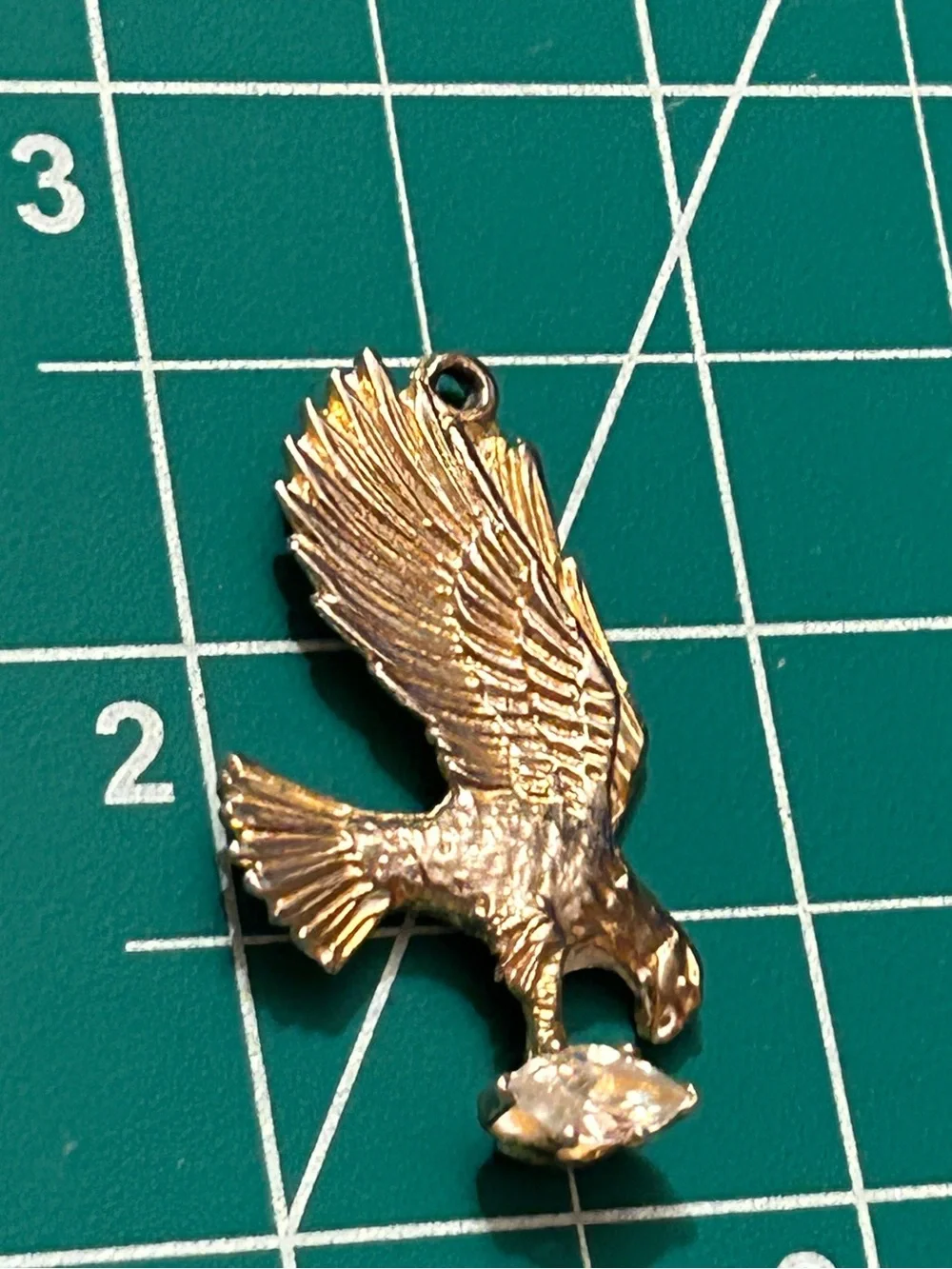 Mens Gold Tone Metal EAGLE PENDANT with Clear Marquise Cut Crystal